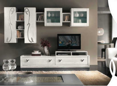 Wohnwand Vitrine rtv Sideboard Schrank Wand Moderne tv Holz Garnitur Set Möbel