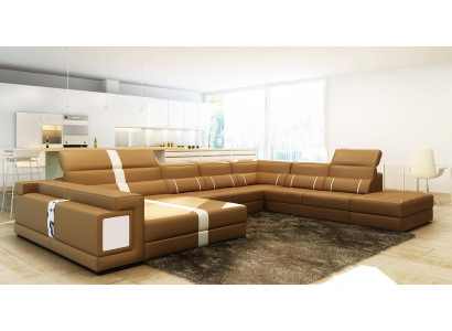 Luxus Wohnlandschaft Ecksofa Sofa Couch Polster Leder Sitz U Form