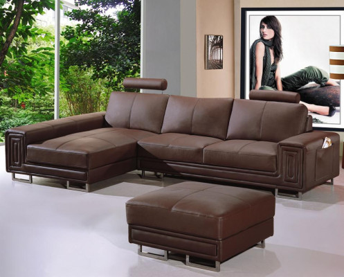 Ledersofa Sofa Couch Polster Eck Garnitur 190x334cm Wohnlandschaft L Form 2055