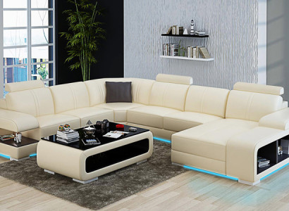 Ledersofa Modern Couch Wohnlandschaft Eck Ecksofa Dekor Design Garnitur