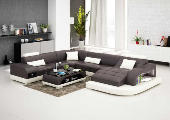 Leder Eck Sofa Eck Wohnlandschaft Garnitur Design Modern Couch Neu Sofas USB Neu