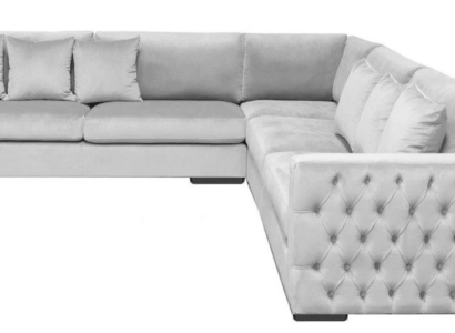 Ecksofa Silber Couch Eckgarnitur Polster Wohnlandschaft Samt Stoff Möbel Design