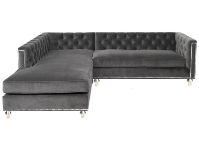 Ecksofa Wohnlandschaft Couch Eckgarnitur Polster Samt Stoff Möbel Design Grau