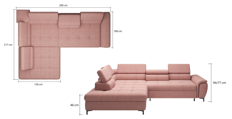 Ecksofa L-Form Sofa Couch Design Polster Schlafsofa Textil Bettfunktion Textil