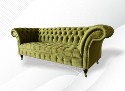 Chesterfield Grüne Dreisitzer Wohnzimmer Design Couchen Polster Sofa Textil Neu