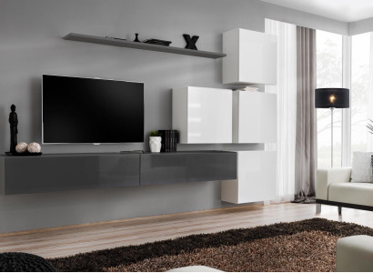Grau Wandregal TV Ständer Luxus Komplett Stil Modern Wohnzimmer Neu Einrichtung