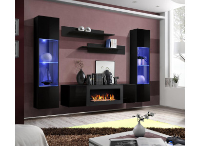 Designer Schwarz Wohnwand Holzmöbel Hänge Vitrine Luxus Sideboard Wand Regale