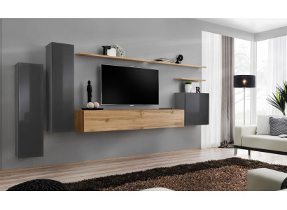 Designer Wohnwand Möbel Wohnzimmer Luxus TV Ständer Holz Wandregal Komplett Neu