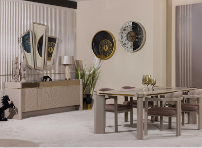 Luxus Esszimmer Set Esstisch + 6x Stühle Sideboard mit 3xSpiegel Essgruppen