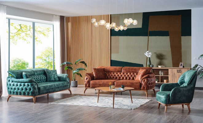 Klassisch Sofagarnitur 3+3+1 Sitzer Chesterfield Relax Sessel Möbel Sofa