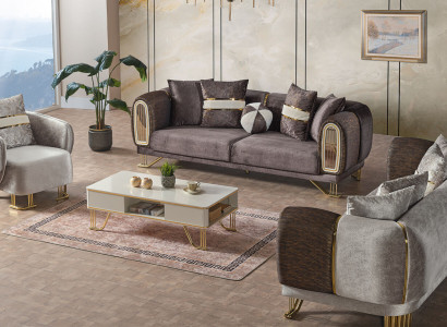 Sofagarnitur 3+3+1 Sitzer Wohnzimmer Set Komplett Textil Sofa Sessel Holz