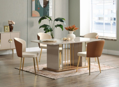 Esszimmer set Modern Esstisch + 6x Stühle Tisch Holz Polsterstuhl 7tlg