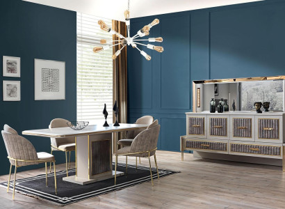 Luxur Esszimmer Set Esstisch 6x Stühle Anrichten mit Spiegel 8 tlg Möbel