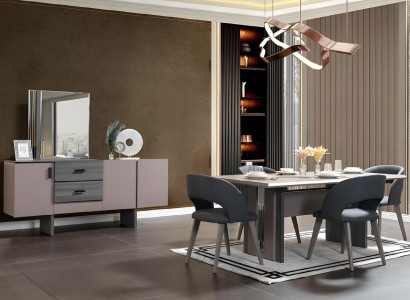 Modern Esszimmer Set Esstisch 6x Stühle Anrichten mit Spiegel 8 tlg