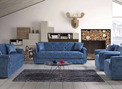 Sofagarnitur 3+2+1+1 Holz Wohnzimmer Luxus Sofa Modern Stoff Komplett Eu