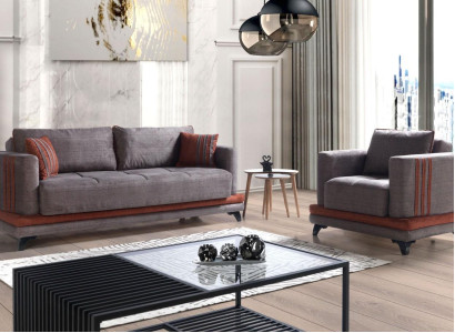 Sofagarnitur 3+1 Sitzer Textil Holz Sofa 3 Sitzer Modern Sessel Komplett Set Neu Eu