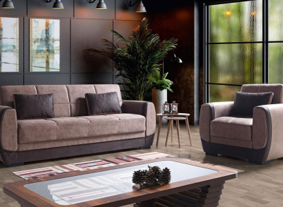 Sofagarnitur 3+1 Sitzer Textil Holz Sofa 3 Sitzer Modern Sessel Neu Komplett  Neu Set 