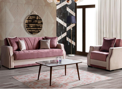 Sofagarnitur 3+1 Sitzer Textil Holz Sofa 3 Sitzer Modern Sessel Komplett Set Neu 3