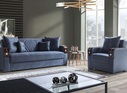 Sofagarnitur 3+1 Sitzer Textil Holz Sofa 3 Sitzer Modern Sessel Komplett Set 1