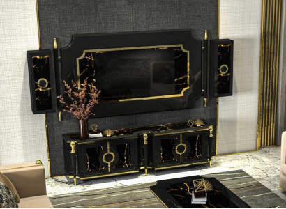 Klassische Schrankwand Gothik Stil Wohnwand Fernseher Paneel rtv sideboard