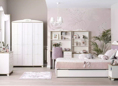 Komplete Jugendbett Kindermöbel Kinderzimmer Bett Holz Rosa Set 8tlg