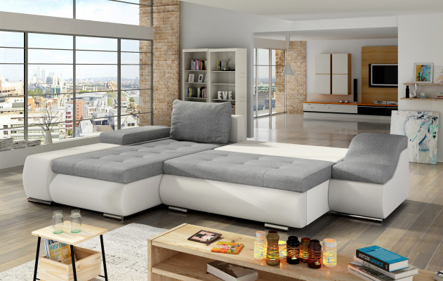 Moderne Ecksofa Ontario Bettfunktion Wohnzimmer Couch Textil Sofas Schlaf