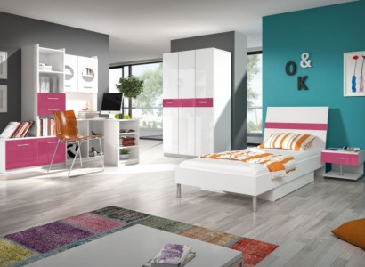Bett + Nachttisch Schlafzimmer Jugendzimmer Kinderzimmer Set Möbel Pink 2tlg.