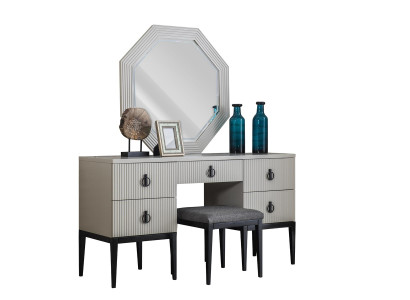 Schminktisch mit Spiegel Grauer Schlafzimmer Design Konsol Hocker Neu