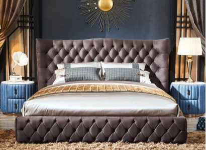 Braunes Chesterfield Bett Schlafzimmer Textil Betten Samt Big Hotel Betten