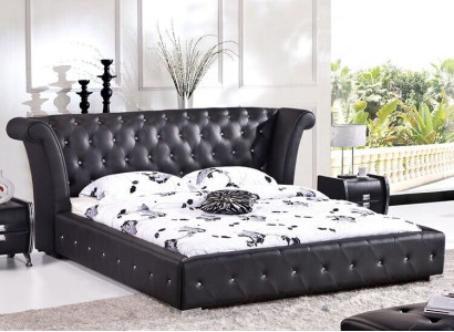 Chesterfield Big Bett XXL Kopfteil Betten Polster Hotel Samt Schwarz Stoff Ohren