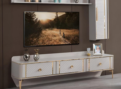 Design Wohnzimmer set 3tlg Wandschrank Regal Holz TV Ständer Modern