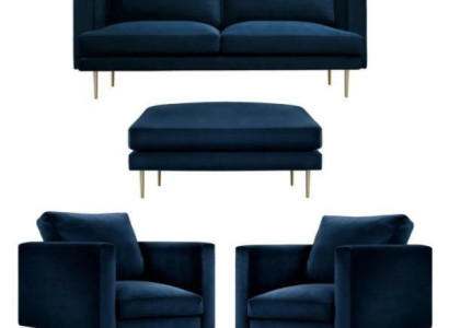 Sofa Gruppe sitz Sessel Hocker Möbel Textil Stoff Blau Zweisitzer Wohnzimmer neu