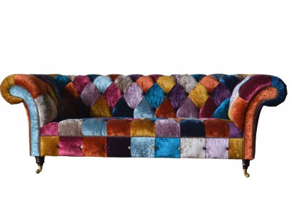 Chesterfield Textil Sofa Couch Polster Sofas Luxus Stoff 3 Sitzer Design