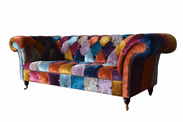 Chesterfield Textil Sofa Couch Polster Sofas Luxus Stoff 3 Sitzer Design