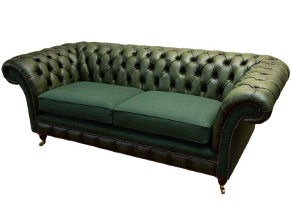 Design Sofa 3 Sitzer Polsterung Leder Sofas Textil Chesterfield Grün