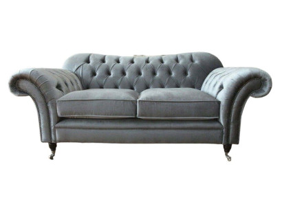 Chesterfield Sofa 2 Sitzer Polster Designer Couchen Sofas Grau Neu