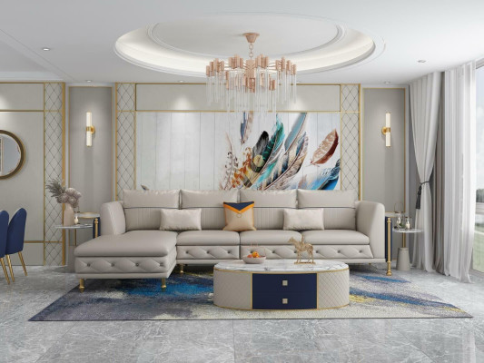 Luxuriöse Wohnzimmer Eckgarnitur Ecksofa Eckcouch Sofa Polster Ecke Couch Leder