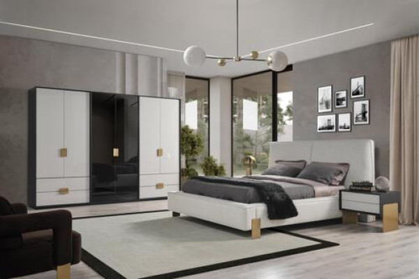 Schlafzimmer Set Bett 2x Nachttische Kleiderschrank Luxus neu 4tlg.Holz 