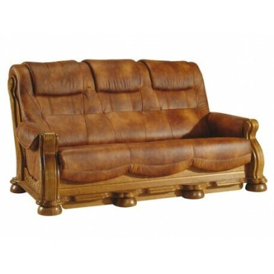 Klassische Ledercouch Sofagarnitur Komplettes Set 3+2+2 Holzgestell Polster Couchen