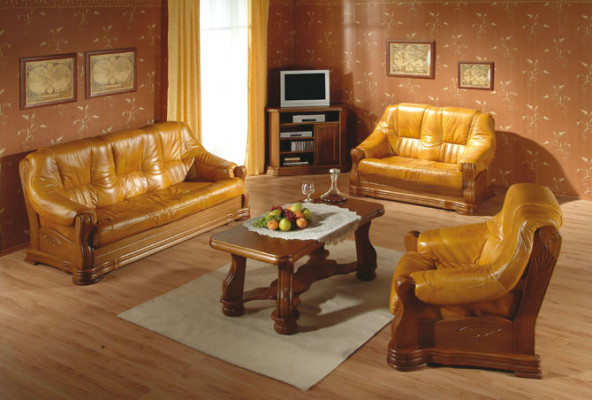 Klassische Wohnzimmer Möbel Sofagarnitur Ledersofa Sitzpolster Sofa