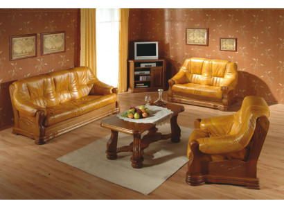 Klassische Wohnzimmer Möbel Sofagarnitur Ledersofa Sitzpolster Sofa