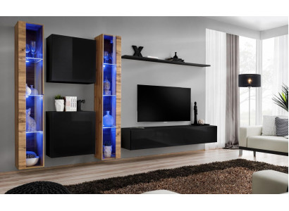 Wohnwand Wandschrank Modern Design TV-Ständer Schwarz Wohnzimmermöbel Komplett