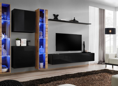 Wohnwand Wandschrank Modern Design TV-Ständer Schwarz Wohnzimmermöbel Komplett
