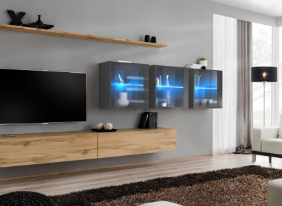 Komplett 7tlg Wohnwand 340cm TV-Ständer Sideboard Wandschrank Luxus Einrichtung