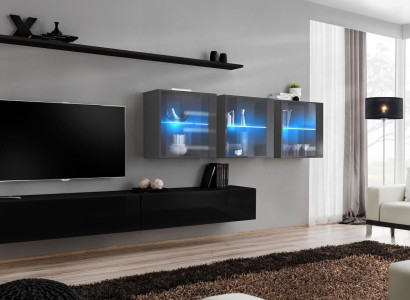 Wohnwand Set 7tlg Modern Wohnzimmermöbel TV-Ständer Design Wand Regale Komplett