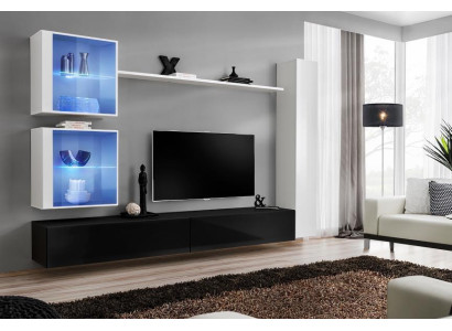 Wohnwand Set Weiß Wandschrank Komplett TV-Ständer Wand Regal Wohnzimmermöbel