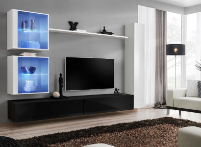 Wohnwand Set Weiß Wandschrank Komplett TV-Ständer Wand Regal Wohnzimmermöbel