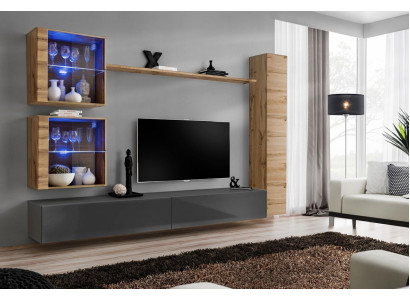 Braun Luxus Wohnzimmer Wohnwand Möbel 3x Wandschrank TV-Ständer Einrichtung