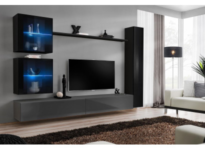 Luxus Set Designer Wohnwand Schwarz Einrichtung 3x Wandschrank TV-Ständer