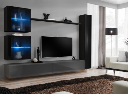 Luxus Set Designer Wohnwand Schwarz Einrichtung 3x Wandschrank TV-Ständer